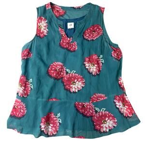 CAbi Teal Floral Sleeveless Peplum Top Womens L